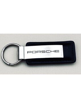 Porsche Metal and Black Leather Key Chain Porsche Center San Antonio Texas